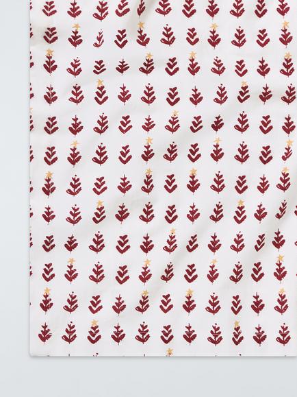 John Lewis Christmas Tree Block Print Cotton Table Runner, 250cm, White/Berry Red - view 2, White/Berry Red