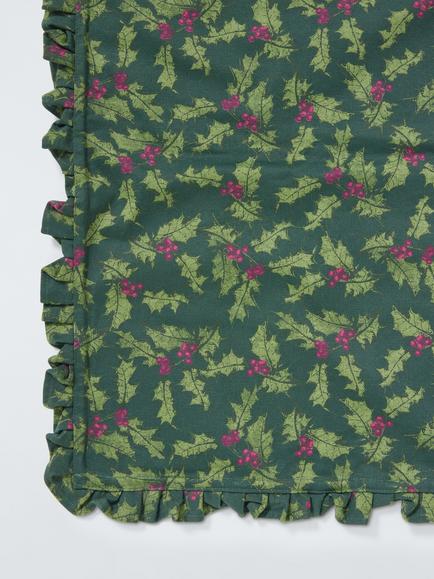 John Lewis Holly Ruffle Edge Cotton Table Runner, Green - view 2, Green/Red