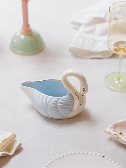 Yvonne Ellen Swan Stoneware Sauceboat, 250ml, Blue/White - view 2, Multi