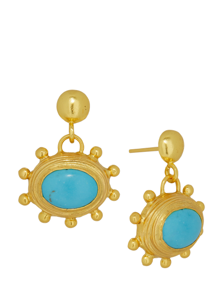 Ottoman Hands Zand Turquoise Drop Earrings, Gold, Gold