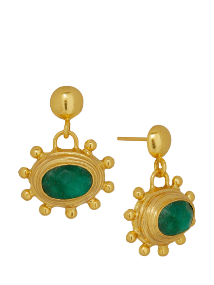 Ottoman Hands Zand Drop Earrings, Gold/Emerald, Gold/Emerald