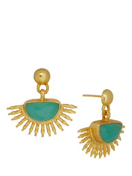 Ottoman Hands Sunrise Aqua Chalcedony Earrings, Gold, Gold