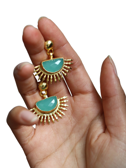 Ottoman Hands Sunrise Aqua Chalcedony Earrings, Gold - view 2, Gold
