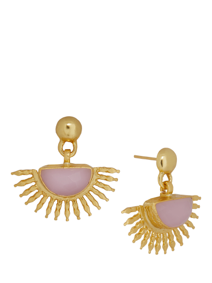 Ottoman Hands Sunrise Rose Quartz Earrings, Gold, Gold