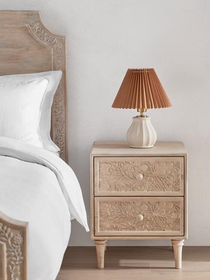 John Lewis Hidcote 2 Drawer Floral Bedside Table, FSC-Certified (Mango Wood), Light Stain Mango - view 2, Light Stain Mango