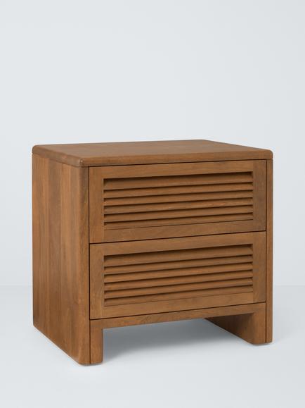 John Lewis Louvered 2 Drawer Bedside Table, FSC-Certified (Mango Wood), King Size, Stained Mango Wood, Stained Mango Wood
