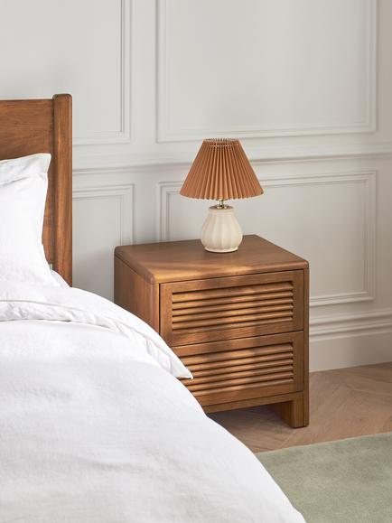 John Lewis Louvered 2 Drawer Bedside Table, FSC-Certified (Mango Wood), King Size, Stained Mango Wood - view 2, Stained Mango Wood