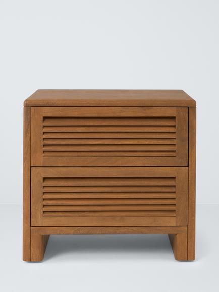 John Lewis Louvered 2 Drawer Bedside Table, FSC-Certified (Mango Wood), King Size, Stained Mango Wood - view 2, Stained Mango Wood