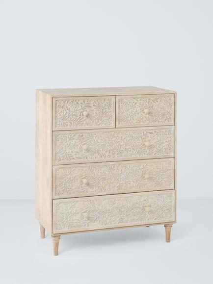 John Lewis Hidcote 5 Drawer Floral Chest, FSC-Certified (Mango Wood), Light Stain Mango, Light Stain Mango
