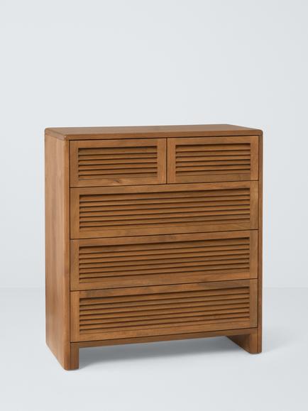 John Lewis Louvered 5 Drawer Chest, FSC-Certified (Mango Wood), King Size, Stained Mango Wood, Stained Mango Wood