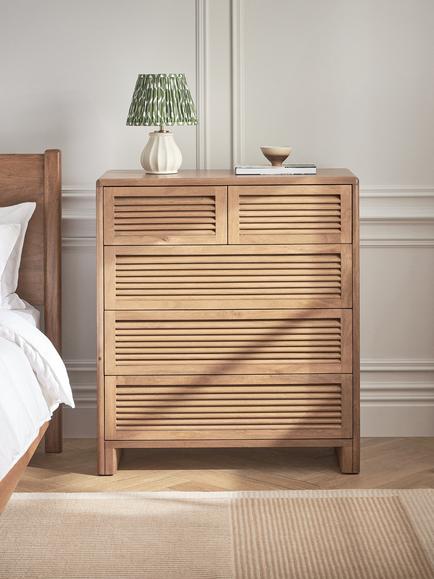 John Lewis Louvered 5 Drawer Chest, FSC-Certified (Mango Wood), King Size, Stained Mango Wood - view 2, Stained Mango Wood