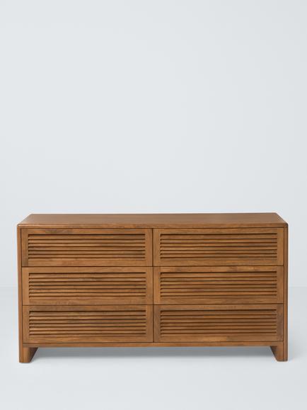 John Lewis Louvered 6 Drawer Chest, FSC-Certified (Mango Wood), King Size, Stained Mango Wood - view 2, Stained Mango Wood