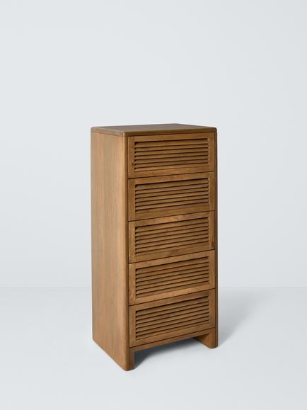 John Lewis 5 Drawer Louvered Tallboy Chest, Stained Mango Wood, Stained Mango Wood
