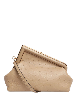 Pre-loved Fendi First Ostrich Clasp Clutch Bag, Neutral, Neutral