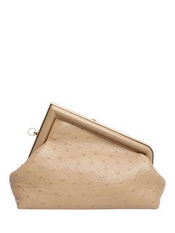 Pre-loved Fendi First Ostrich Clasp Clutch Bag, Neutral - view 2, Neutral