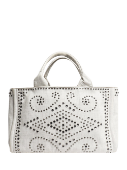 Pre-loved Prada Ash Grey Denim Bejewelled 2-Way Tote Bag, Grey, Grey