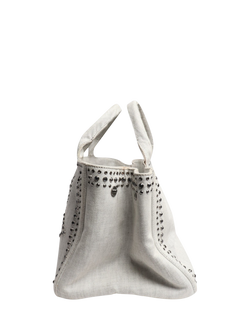 Pre-loved Prada Ash Grey Denim Bejewelled 2-Way Tote Bag, Grey - view 2, Grey