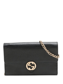 Pre-loved GUCCI Interlocking G Leather Chain Wallet, Black, Black