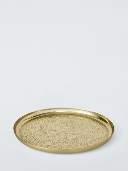 John Lewis Diwali Embossed Metal Tray, Gold, Gold