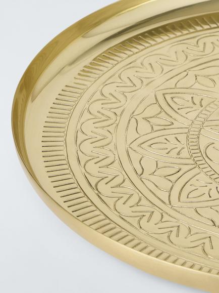 John Lewis Diwali Embossed Metal Tray, Gold - view 2, Gold