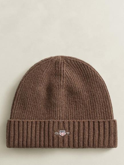 GANT Shield Wool Rich Beanie Hat, Shadow Brown