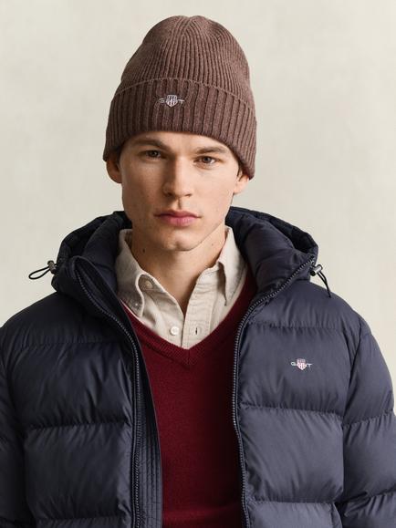 GANT Shield Wool Rich Beanie Hat - view 2, Shadow Brown