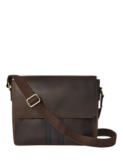OSPREY LONDON Jenson Leather Satchel Bag, Chocolate & Black, Chocolate & Black