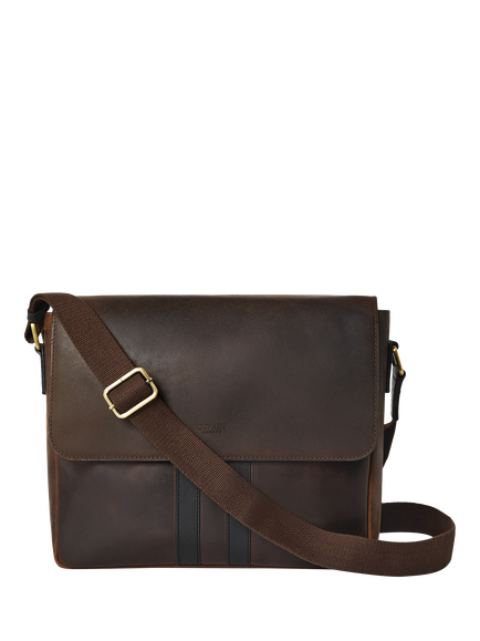OSPREY LONDON Jenson Leather Satchel Bag, Chocolate & Black, Chocolate & Black