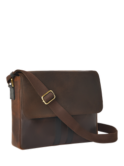 OSPREY LONDON Jenson Leather Satchel Bag, Chocolate & Black - view 2, Chocolate & Black