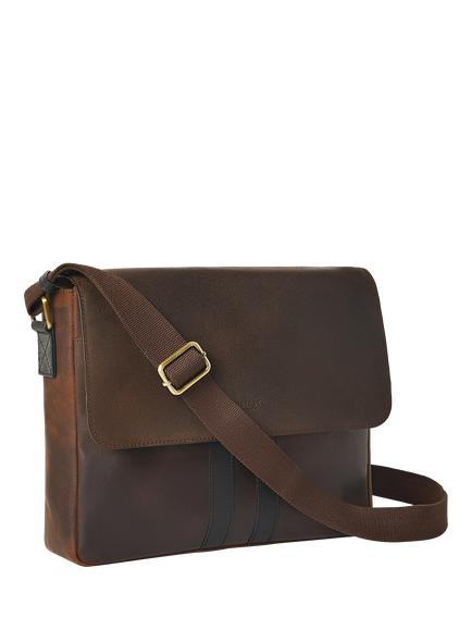 OSPREY LONDON Jenson Leather Satchel Bag, Chocolate & Black - view 2, Chocolate & Black