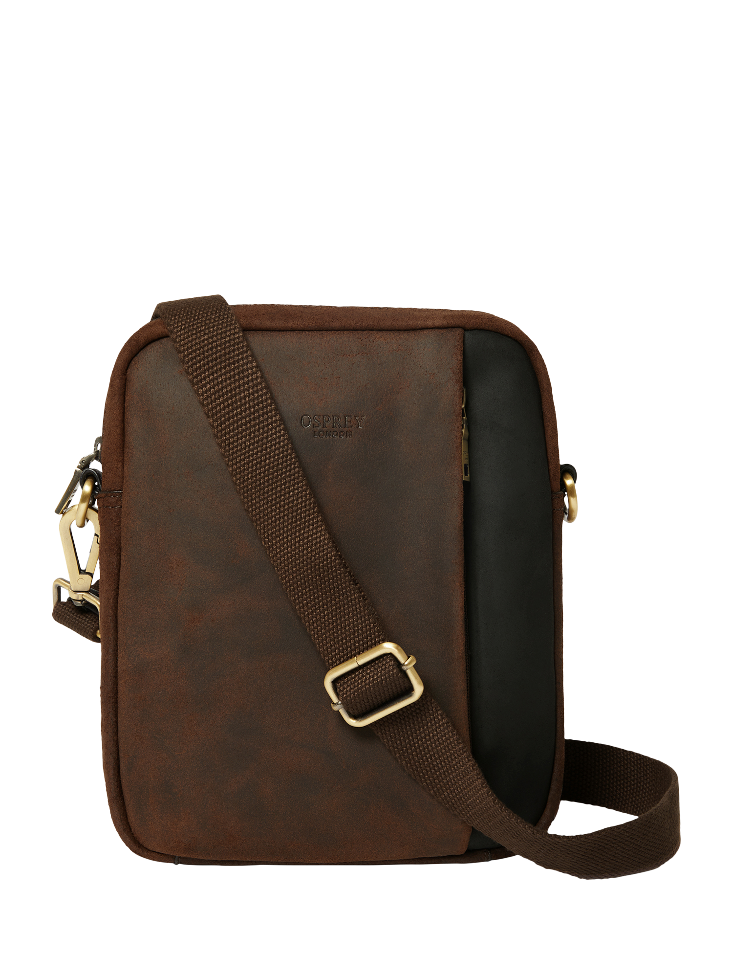 OSPREY LONDON Jenson Small Leather Messenger Bag, Chocolate & Black