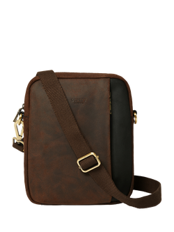 OSPREY LONDON Jenson Small Leather Messenger Bag, Chocolate & Black, Chocolate & Black