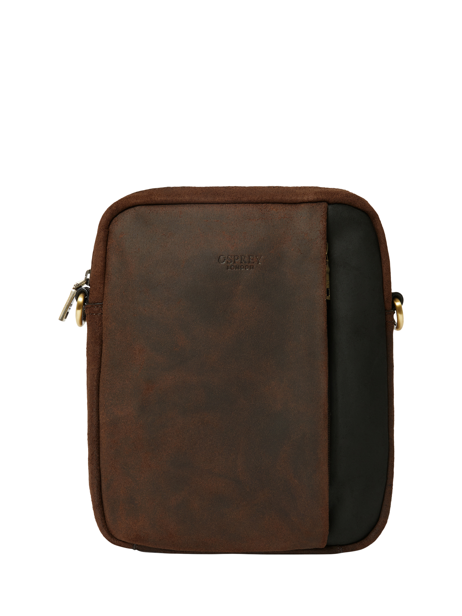 OSPREY LONDON Jenson Small Leather Messenger Bag, Chocolate & Black
