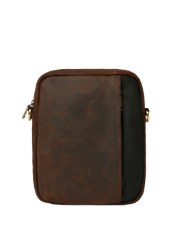 OSPREY LONDON Jenson Small Leather Messenger Bag, Chocolate & Black - view 2, Chocolate & Black