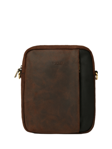 OSPREY LONDON Jenson Small Leather Messenger Bag, Chocolate & Black - view 2, Chocolate & Black