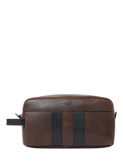OSPREY LONDON Jenson Leather Wash Bag, Chocolate & Black, Chocolate & Black