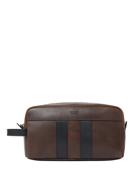OSPREY LONDON Jenson Leather Wash Bag, Chocolate & Black, Chocolate & Black