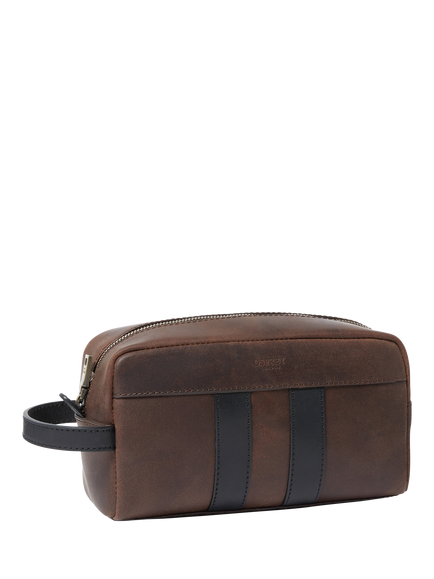 OSPREY LONDON Jenson Leather Wash Bag, Chocolate & Black - view 2, Chocolate & Black
