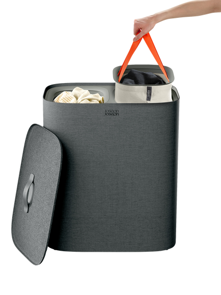 Joseph Joseph Tota Twin Laundry Basket, 90L - view 2, Forest Grey