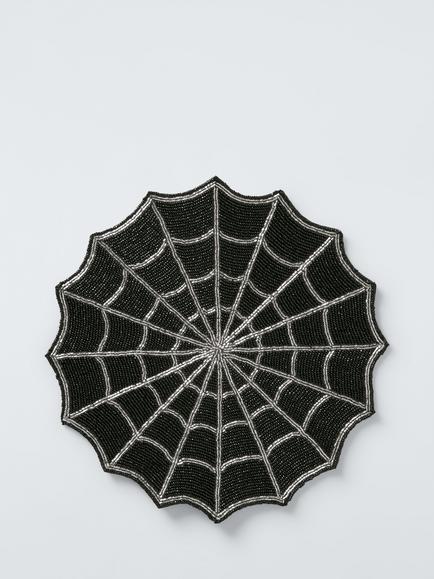 John Lewis Halloween Beaded Spider Web Placemat, Black, Black/Silver