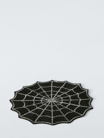 John Lewis Halloween Beaded Spider Web Placemat, Black - view 2, Black/Silver