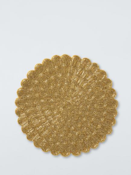 John Lewis Scallop Beaded Placemat, Gold, Gold