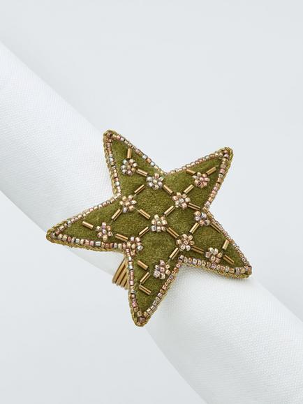 John Lewis Christmas Star Beaded Velvet Napkin Ring, Set of 4, Red/Green - view 2, Red/Green