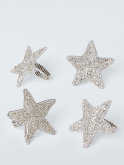 John Lewis Christmas Star Beaded Napkin Ring, Set of 4, Silver, Silver
