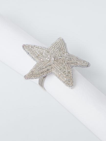 John Lewis Christmas Star Beaded Napkin Ring, Set of 4, Silver - view 2, Silver