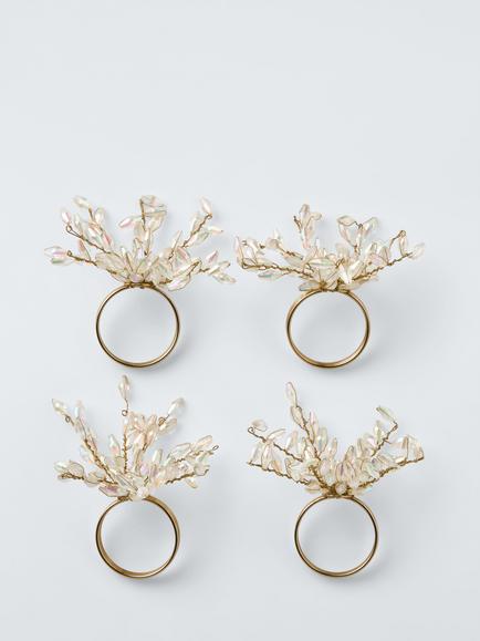 John Lewis Beaded Foliage Napkin Ring, Set of 4, Iridescent, Irridescent