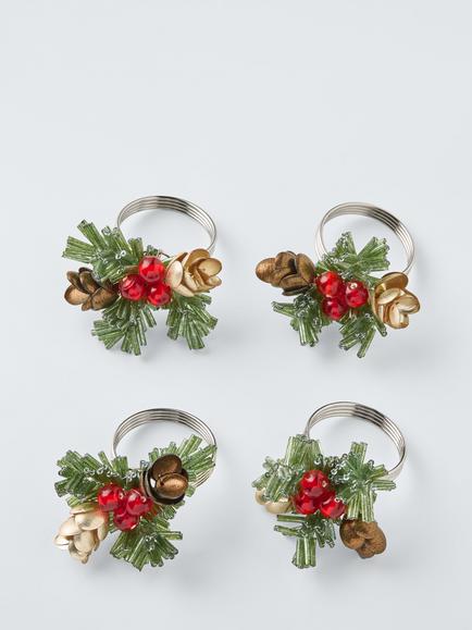 John Lewis Christmas Foliage & Berry Napkin Ring, Set of 4, Red/Green, Red/Green