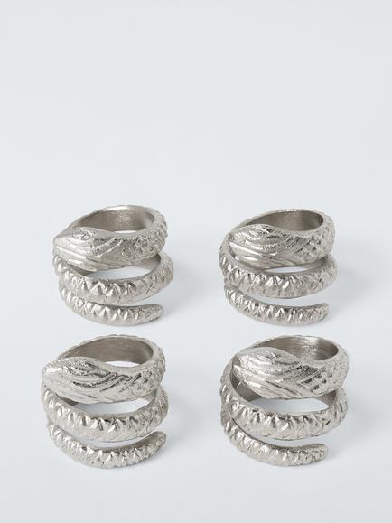 John Lewis Snake Napkin Rings, Set of 4, Silver, Silver