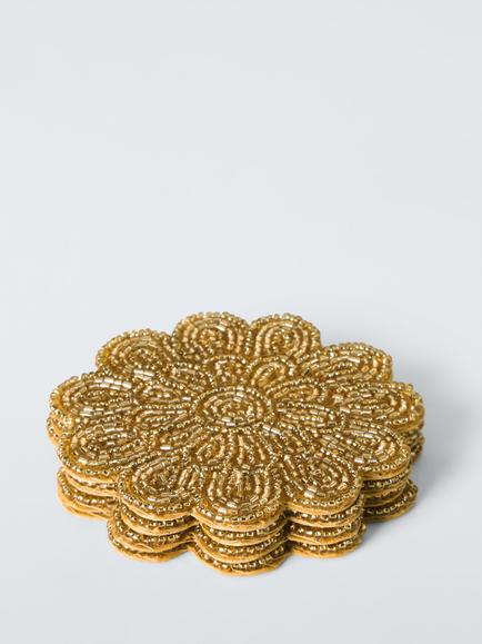 John Lewis Scallop Beaded Coaster, Set of 4, Gold - view 2, Gold