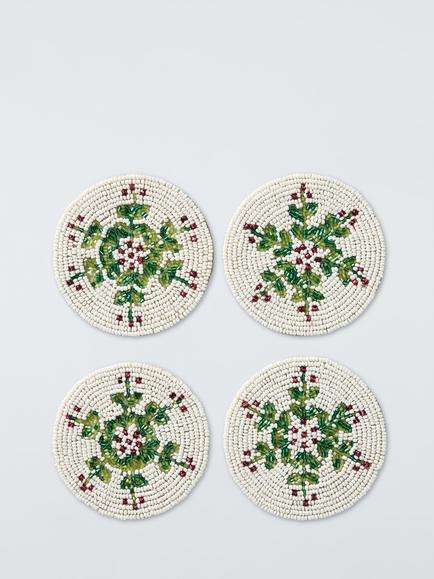 John Lewis Berry Beaded Coaster, Set of 4, White/Red/Green, White/Red/Green